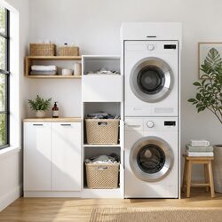 Elegant White Laundry Cabinet Set for Home Storage
