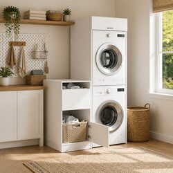 Warm White Laundry Cabinet Set for Home Storage