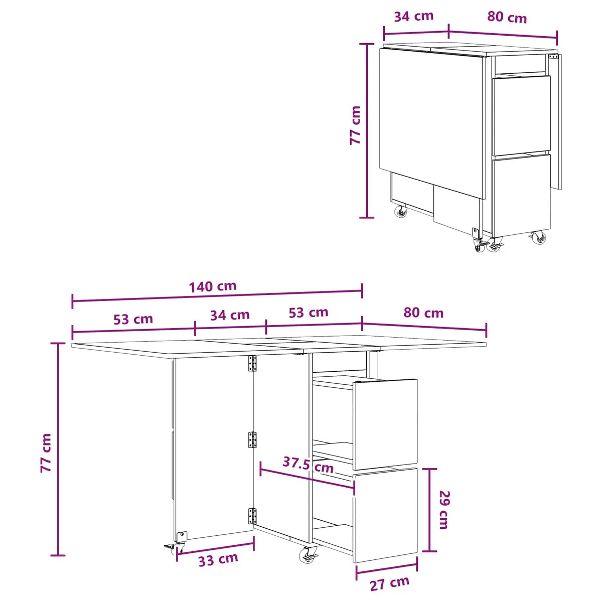 Extendable White Dining Table 140x80x77cm