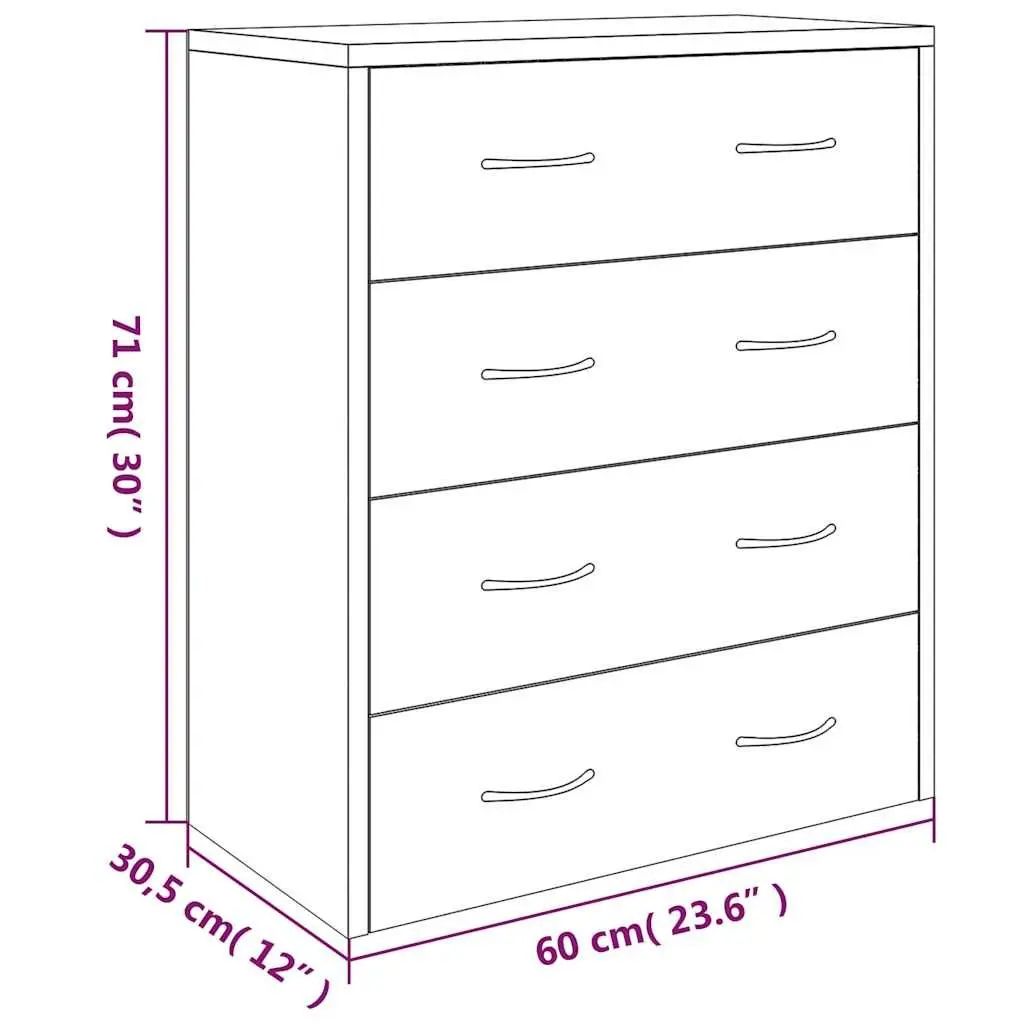 Black Sideboard Cabinet with 4 Storage Drawers