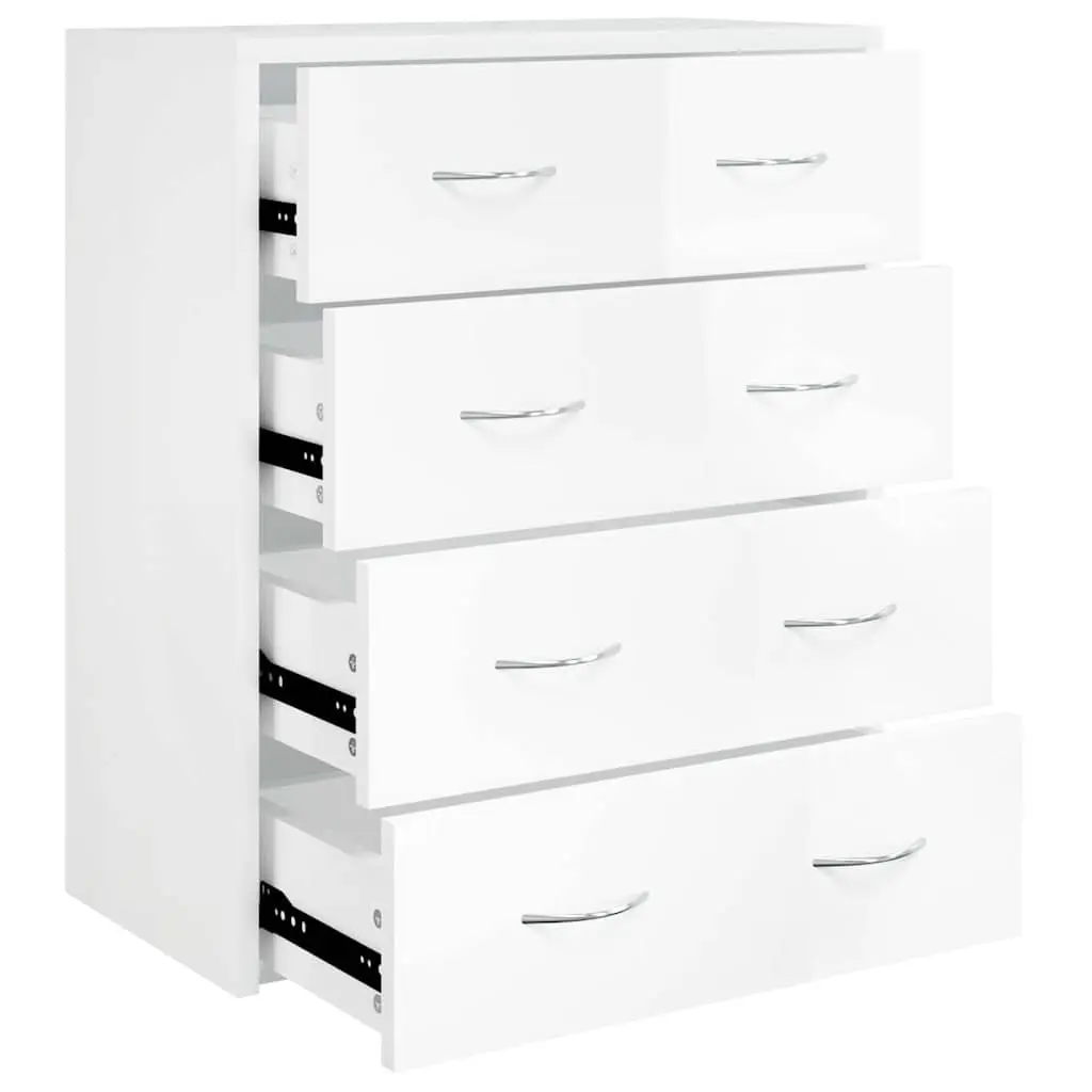 Sideboard Cabinet High Gloss White 60x30.5x71cm Engineered Wood 4 Drawers Storage Furniture