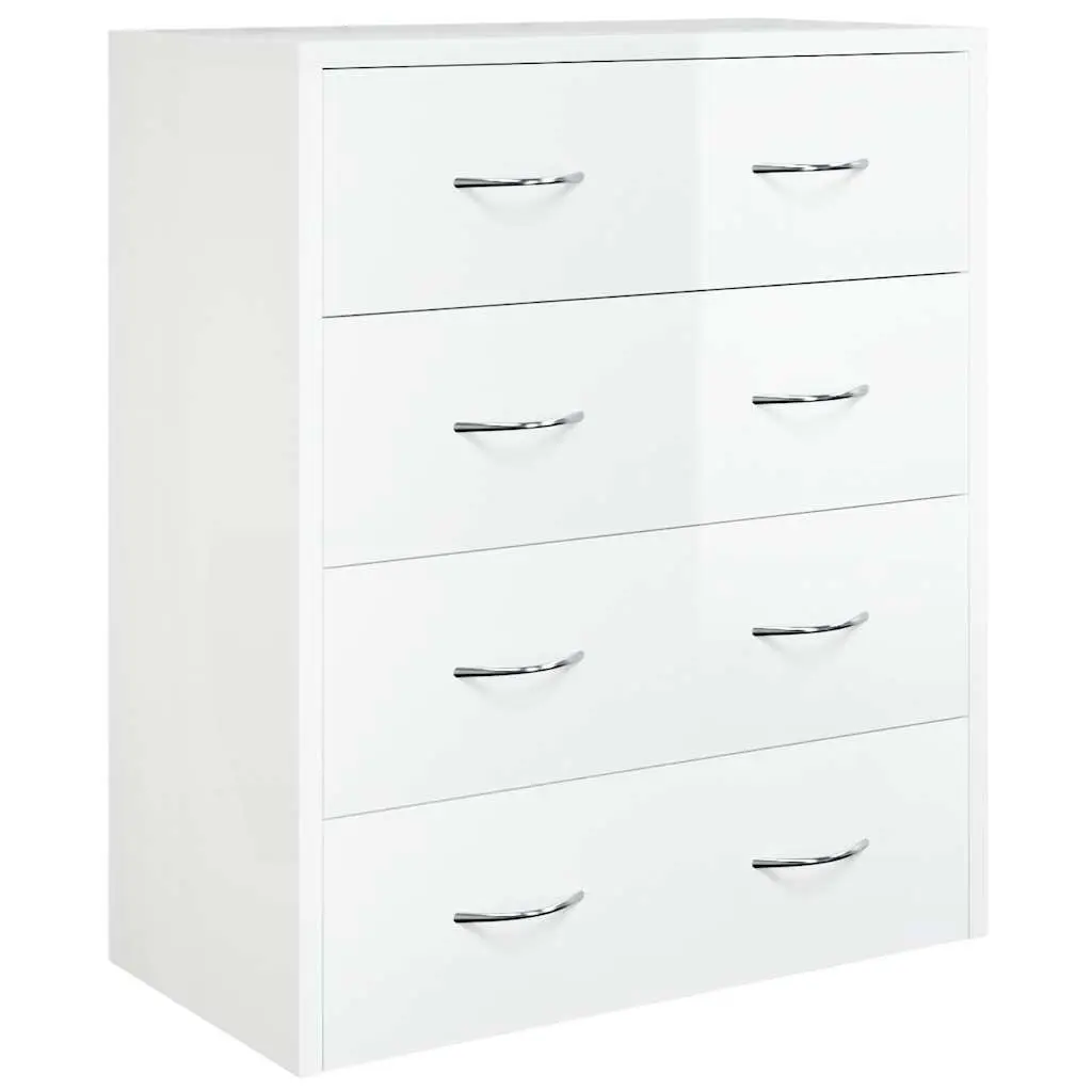 Sideboard Cabinet High Gloss White 60x30.5x71cm Engineered Wood 4 Drawers Storage Furniture
