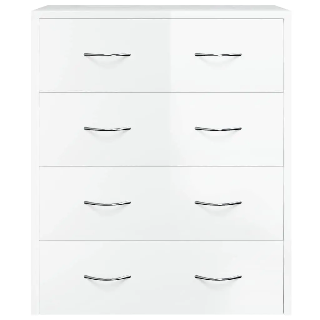 Sideboard Cabinet High Gloss White 60x30.5x71cm Engineered Wood 4 Drawers Storage Furniture