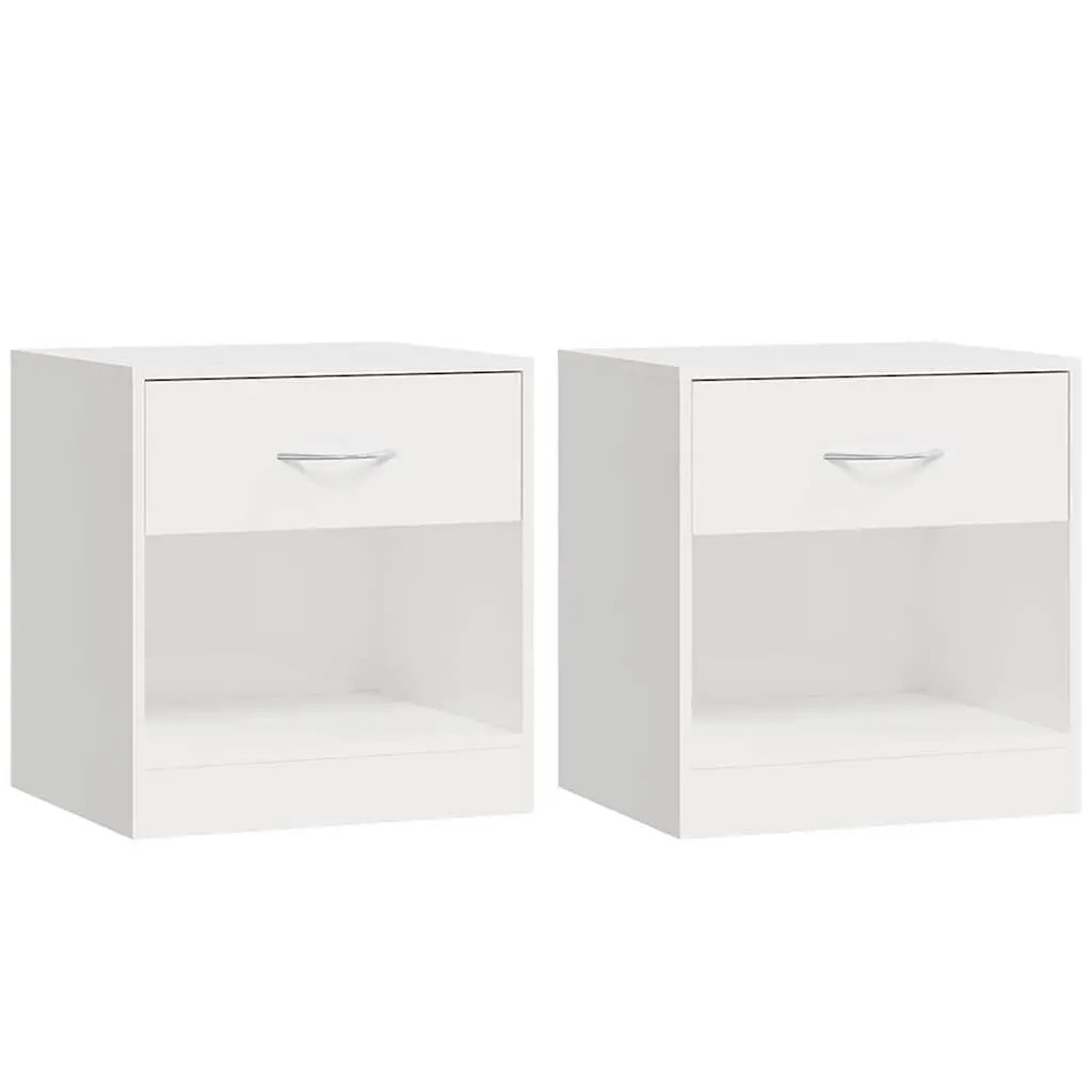 Bedside Cabinets White High Gloss 2 Pieces Engineered Wood Nightstand Storage