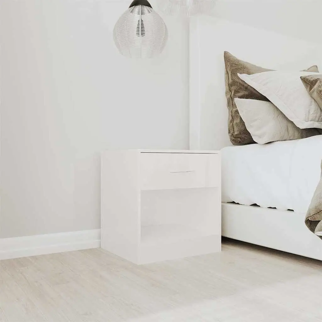 Bedside Cabinets White High Gloss 2 Pieces Engineered Wood Nightstand Storage