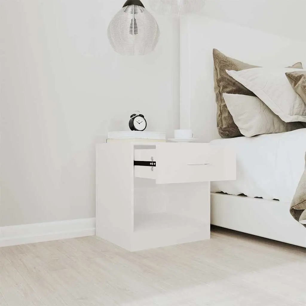 Bedside Cabinets White High Gloss 2 Pieces Engineered Wood Nightstand Storage