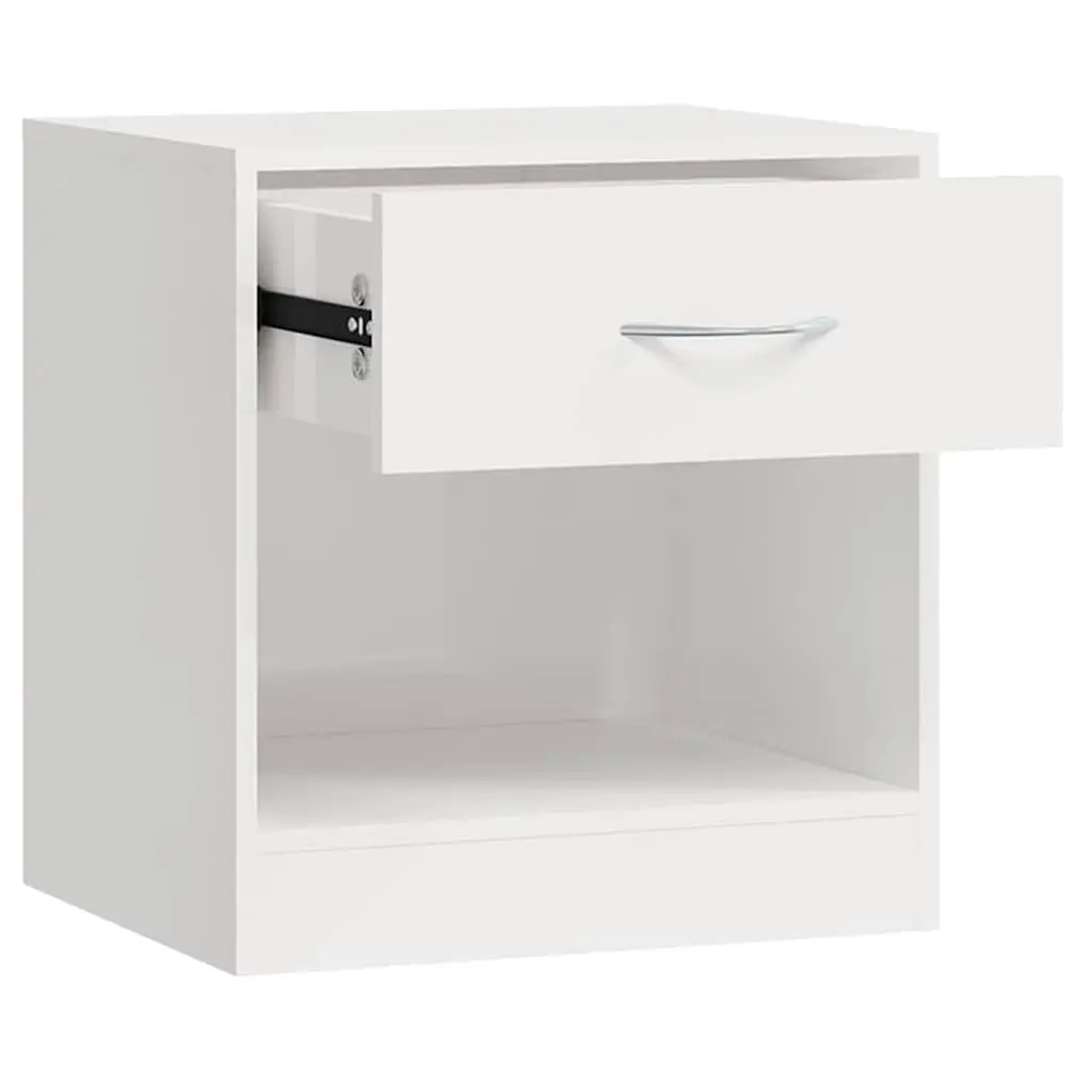 Bedside Cabinets White High Gloss 2 Pieces Engineered Wood Nightstand Storage
