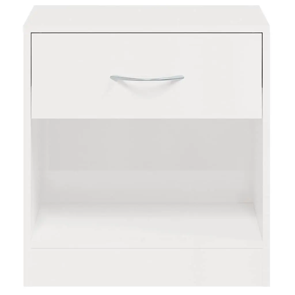 Bedside Cabinets White High Gloss 2 Pieces Engineered Wood Nightstand Storage