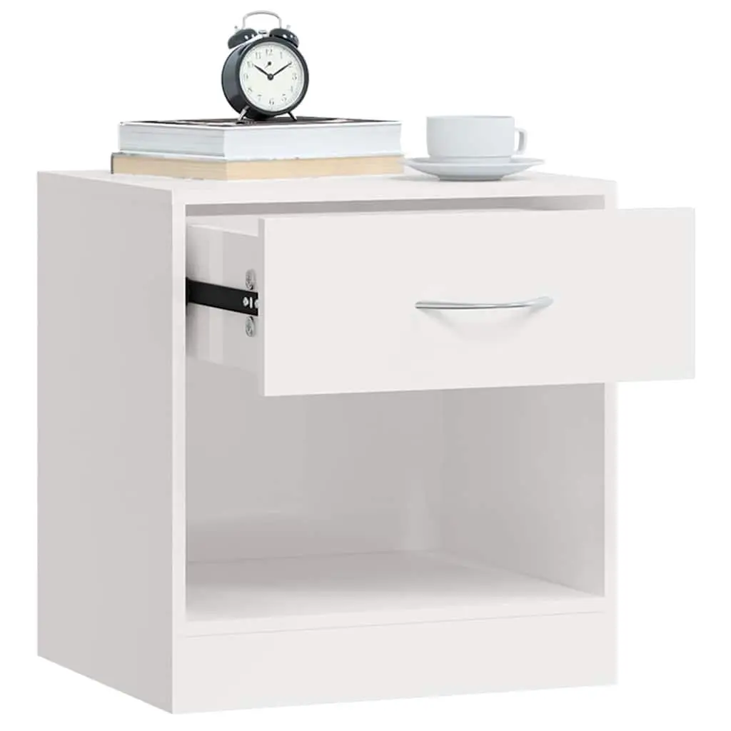 Bedside Cabinets White High Gloss 2 Pieces Engineered Wood Nightstand Storage