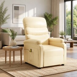 Cream Faux Leather Electric Massage Chair with Vibration