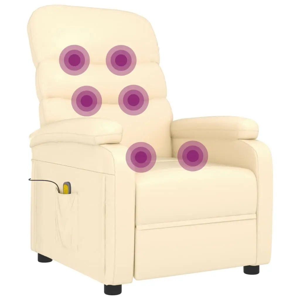 Electric Massage Chair Faux Leather Cream Reclining 6 Point Vibration