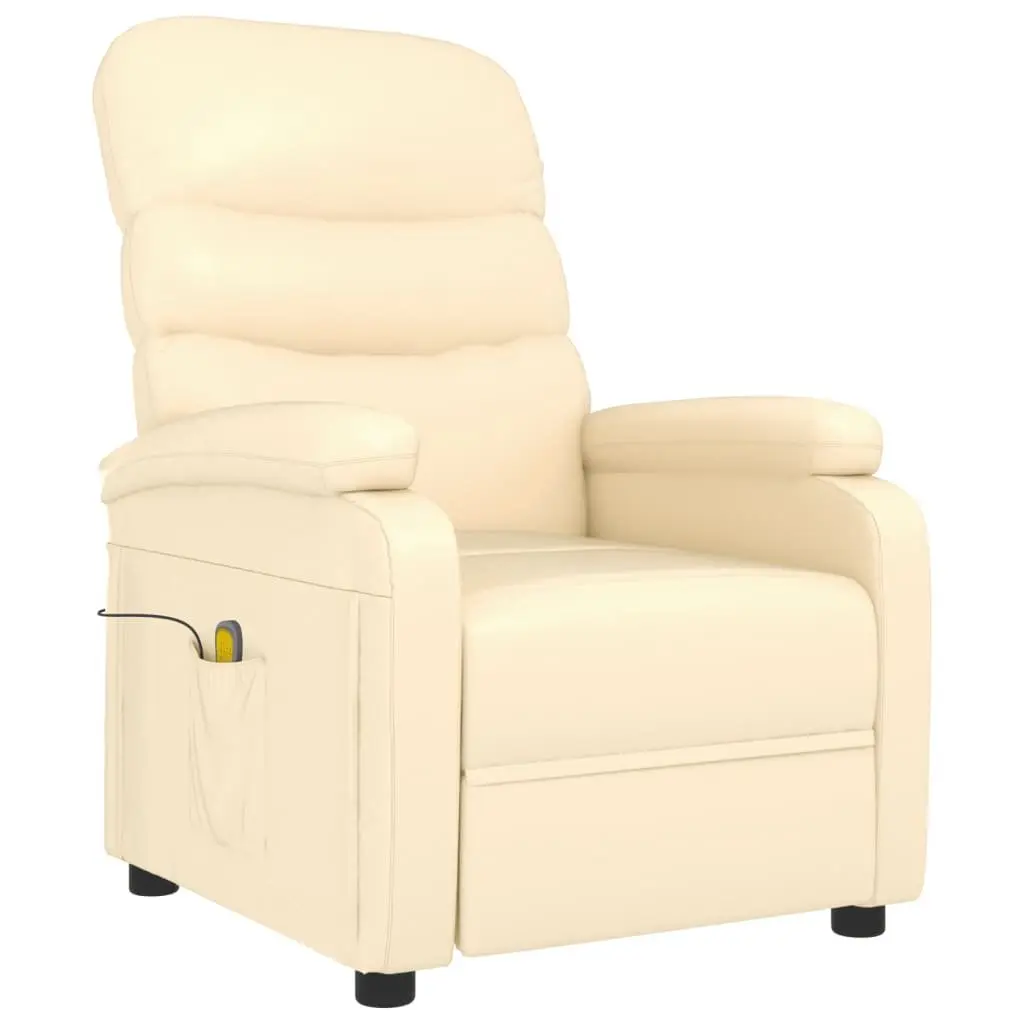 Electric Massage Chair Faux Leather Cream Reclining 6 Point Vibration