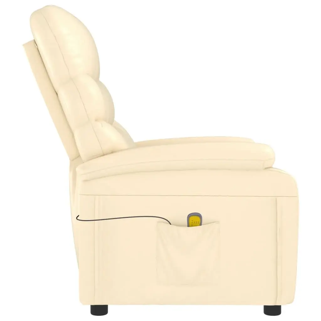 Electric Massage Chair Faux Leather Cream Reclining 6 Point Vibration