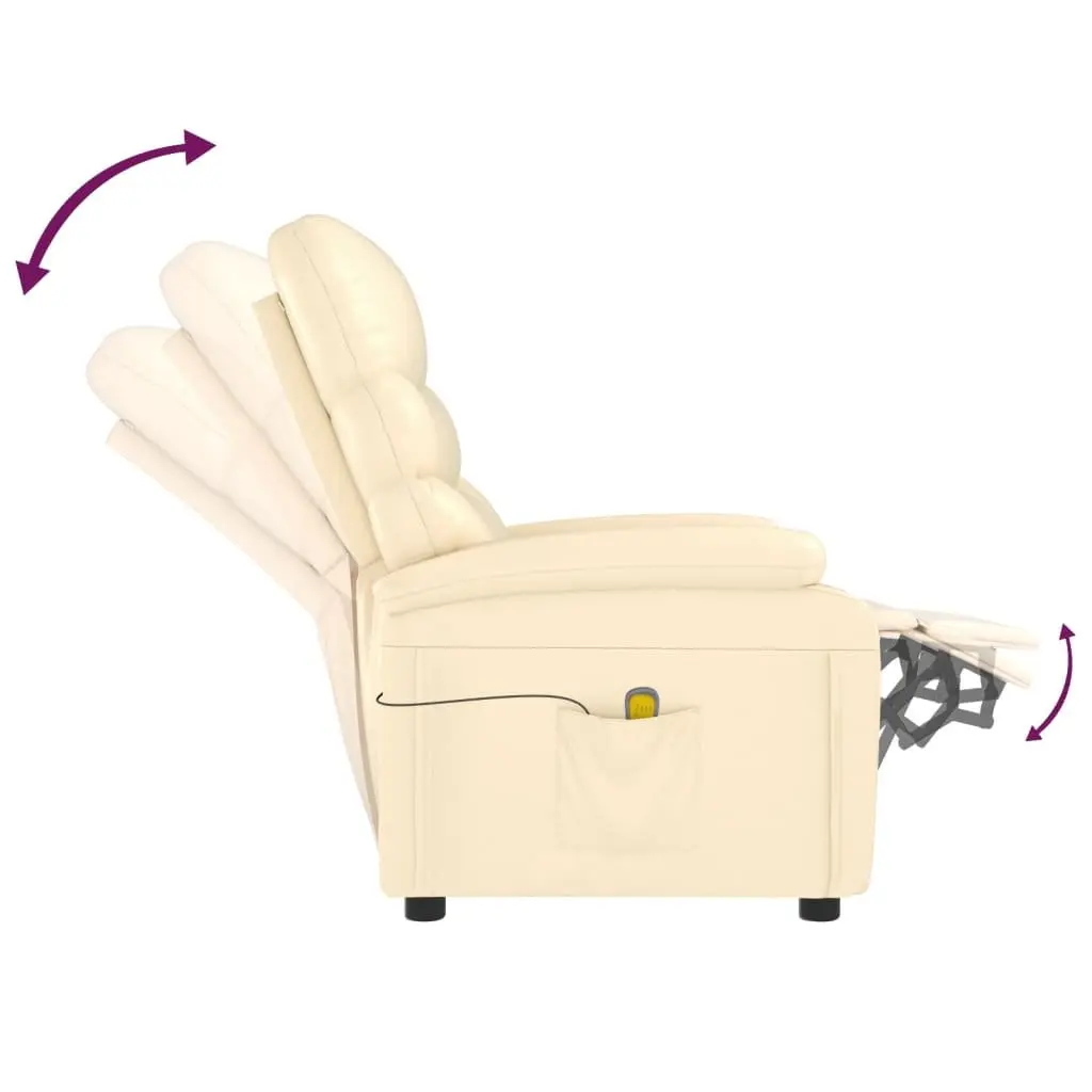 Electric Massage Chair Faux Leather Cream Reclining 6 Point Vibration