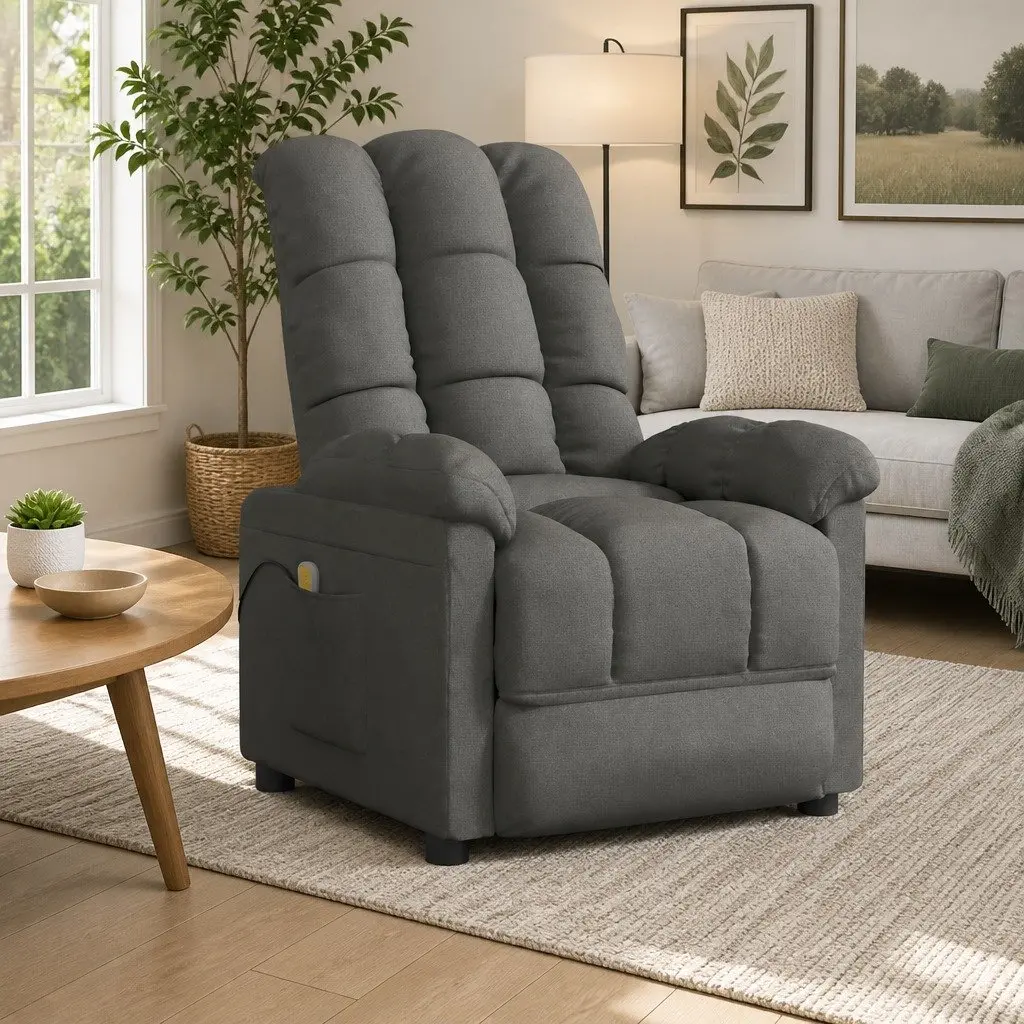 Electric Reclining Massage Chair in Grey Fabric