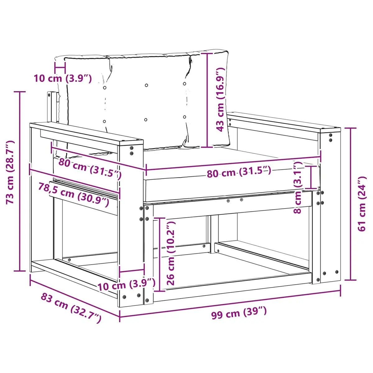 Solid Wood Outdoor Middle Sofa Section for Garden Relaxation