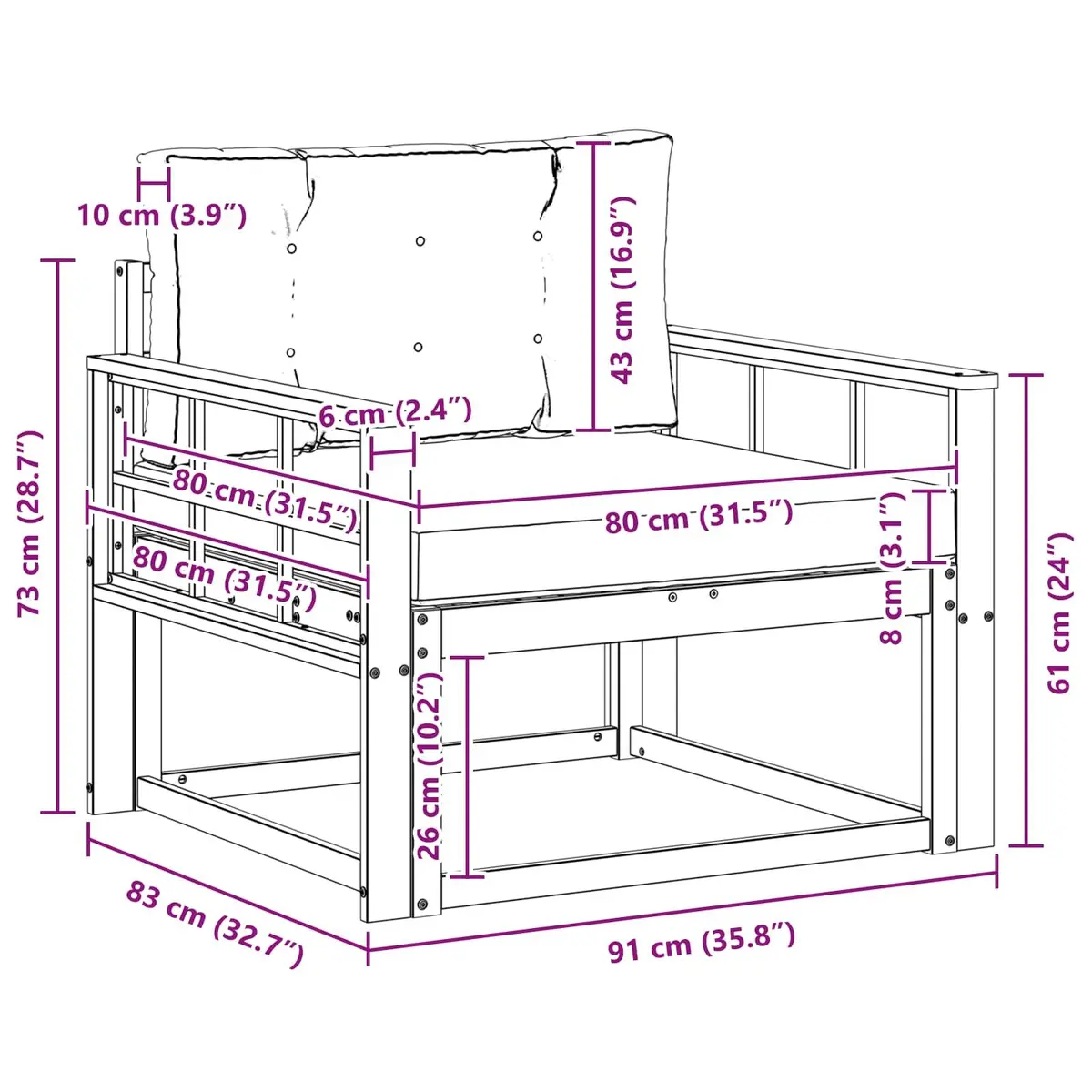Acacia Wood Outdoor Middle Sofa Section for Patios