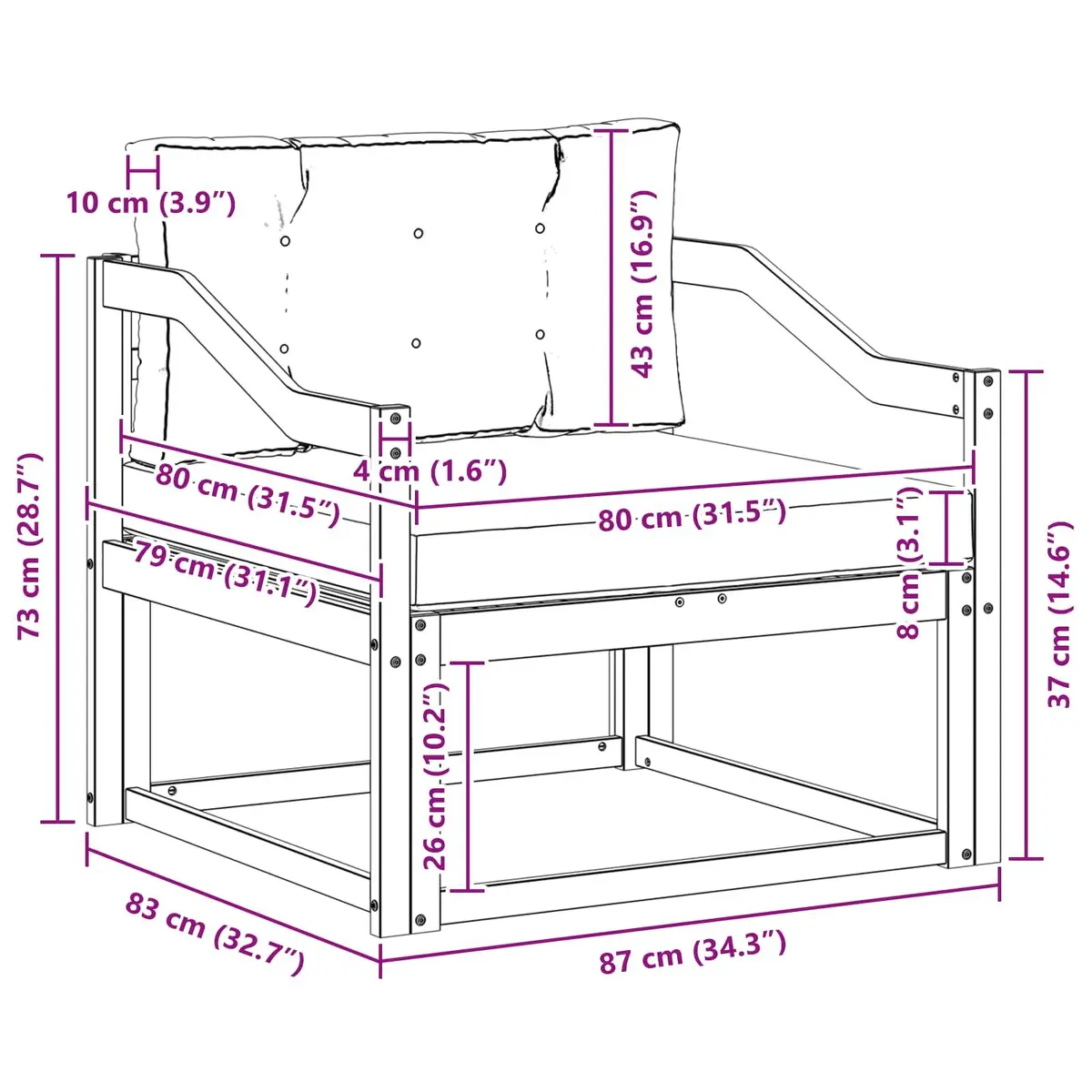 Outdoor Middle Sofa Section Slat Back Natural Brown Solid Acacia Wood