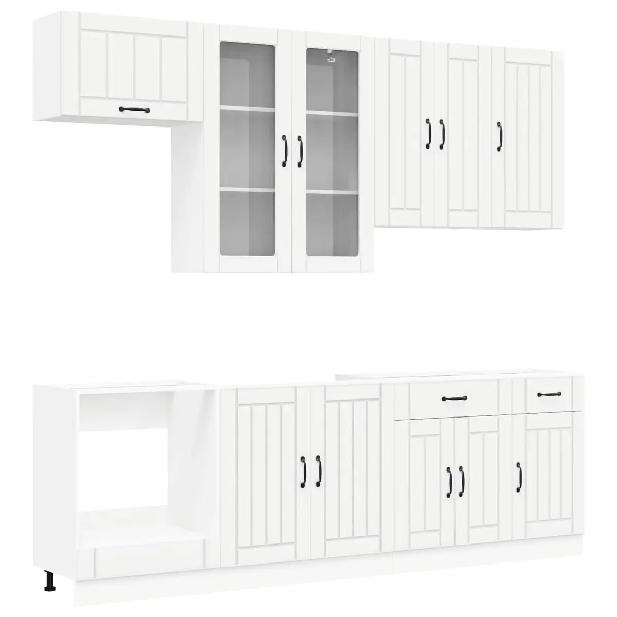 Kitchen Cabinet 8 Piece White Engineered Wood Storage Unit