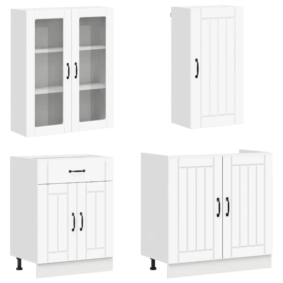 Kitchen Cabinet 8 Piece White Engineered Wood Storage Unit