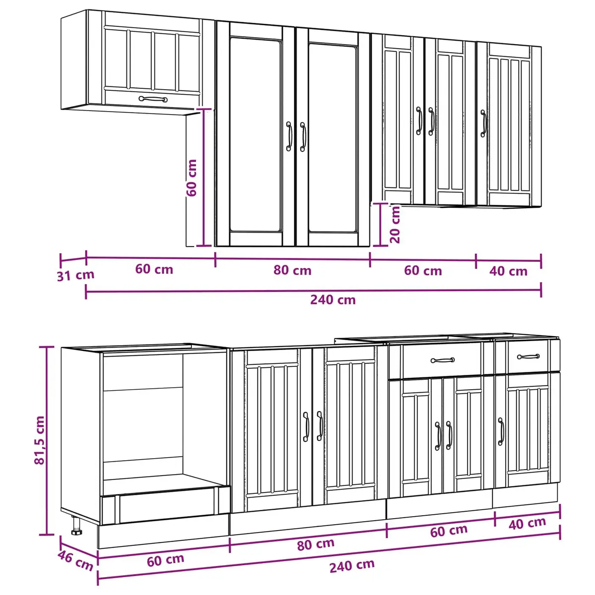 Kitchen Cabinet 8 Piece White Engineered Wood Storage Unit