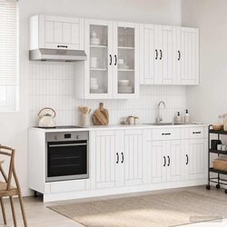 Kitchen Unit 8 pcs High Gloss White Engineered Wood Cabinet Storage Furniture