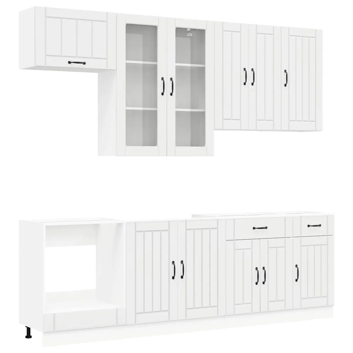 Kitchen Unit High Gloss White 8 Piece Engineered Wood Cabinet Storage Furniture