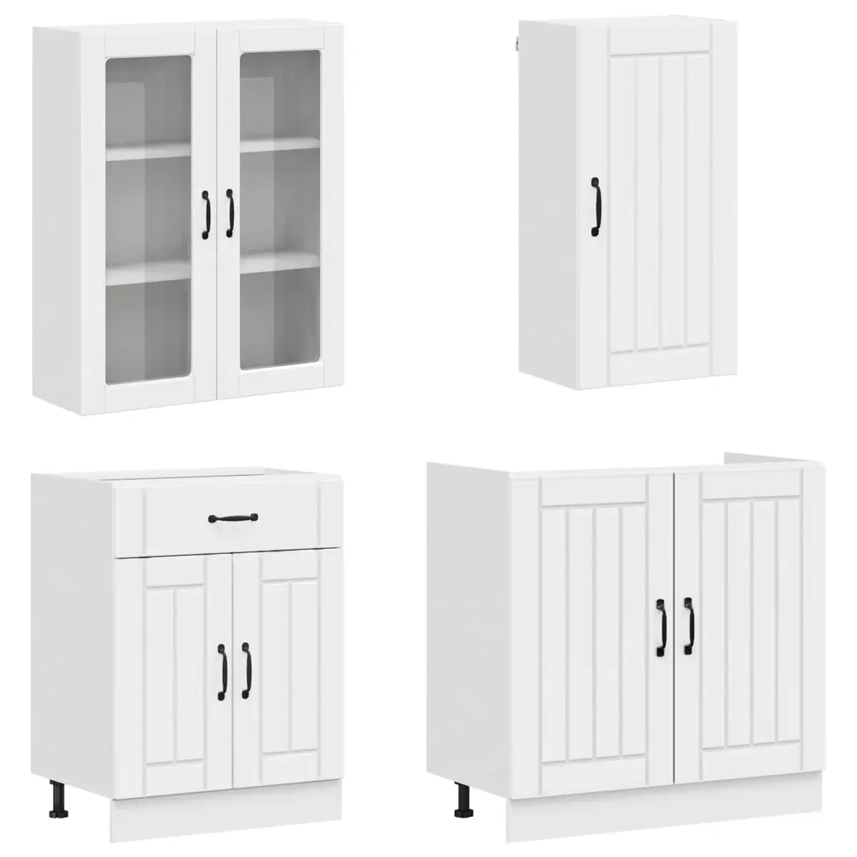 Kitchen Unit High Gloss White 8 Piece Engineered Wood Cabinet Storage Furniture