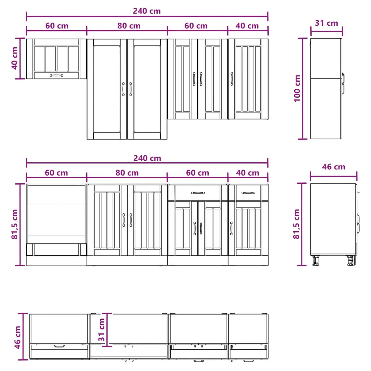 Kitchen Unit High Gloss White 8 Piece Engineered Wood Cabinet Storage Furniture