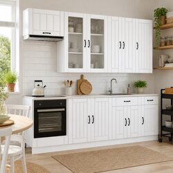 Contemporary White Kitchen Storage Unit 8 Pieces