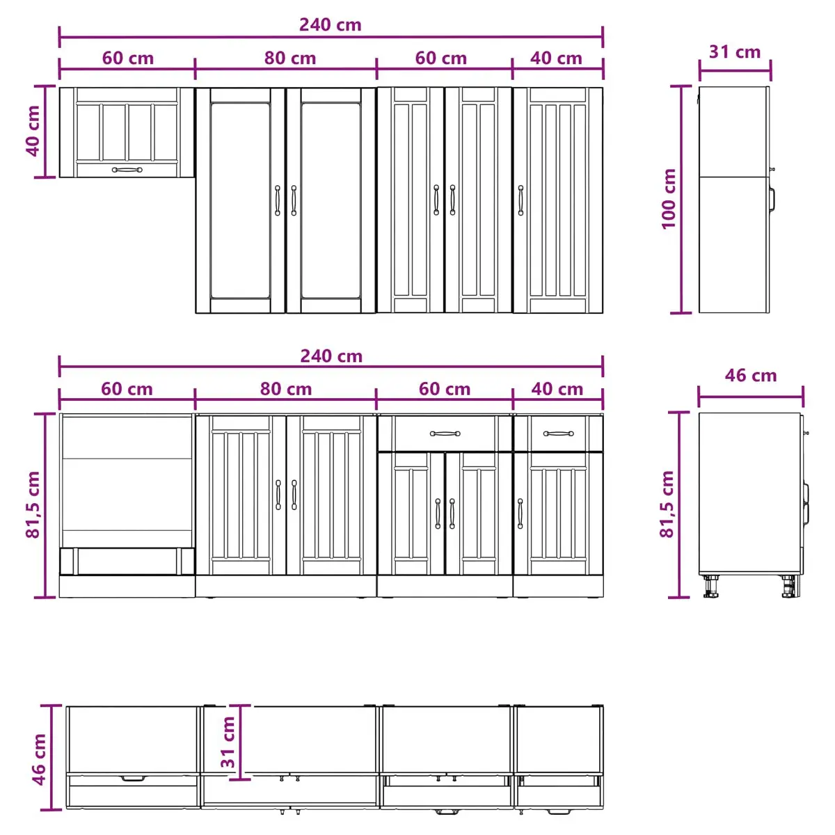 8 Piece White Modern Kitchen Storage Unit Engineered Wood
