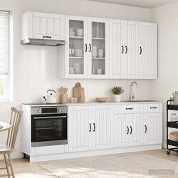 Kitchen Unit 8 Piece High Gloss White Engineered Wood Storage Cabinet Set