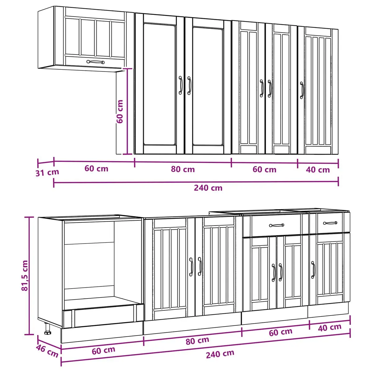 Kitchen Unit High Gloss White 8 Piece Engineered Wood Storage Cabinet Set