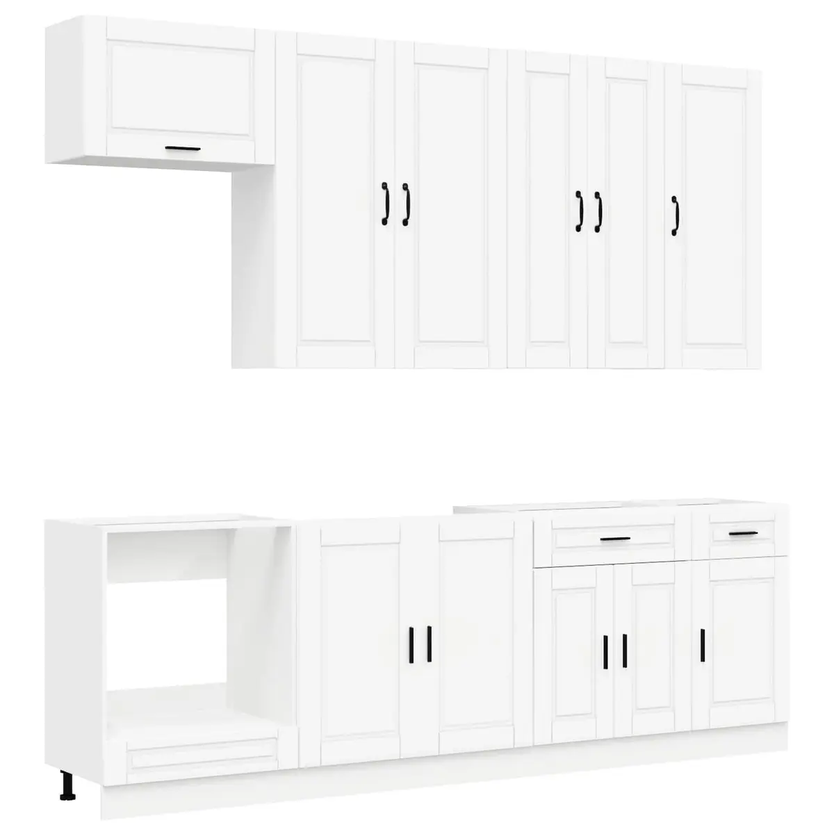 Kitchen Unit White 8 Piece Engineered Wood Storage Cabinet Cupboard