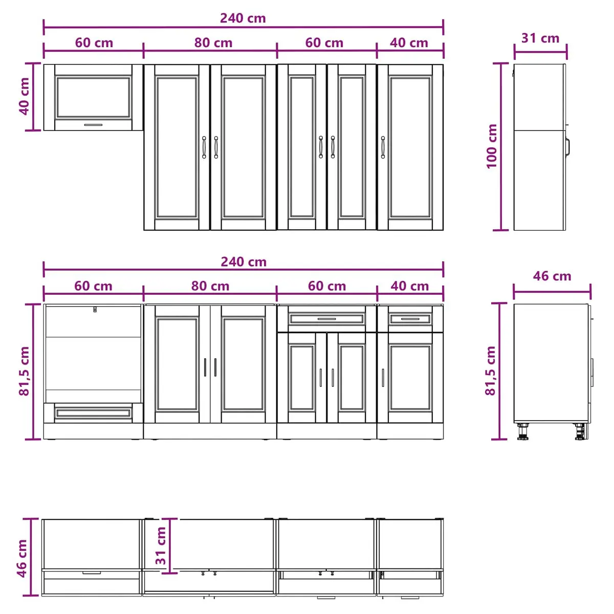 Kitchen Unit White 8 Piece Engineered Wood Storage Cabinet Cupboard