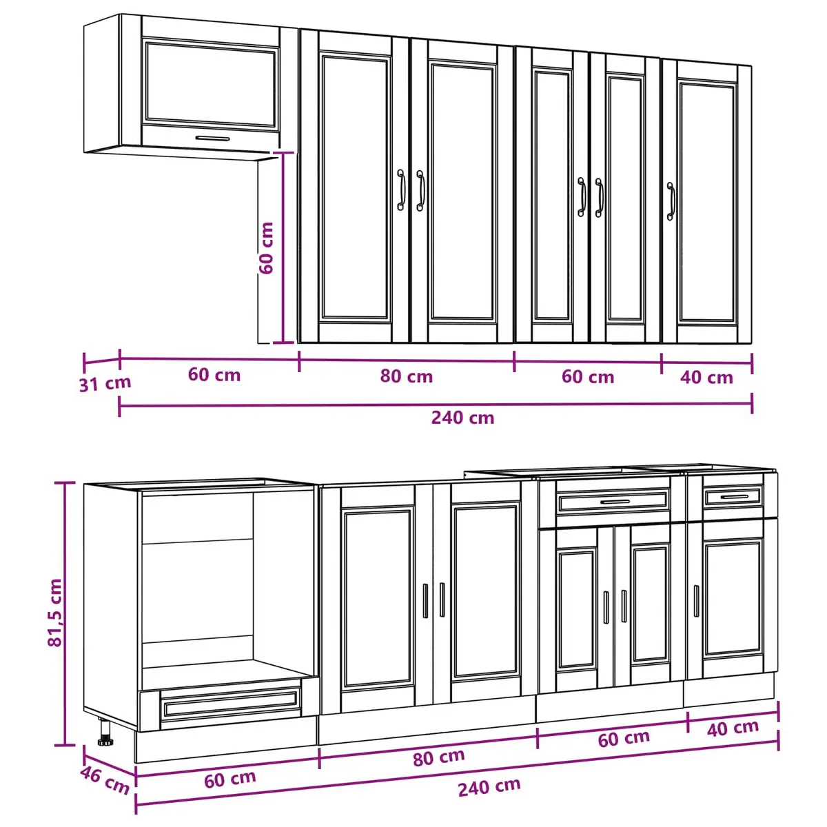 Kitchen Unit White 8 Piece Engineered Wood Storage Cabinet Cupboard