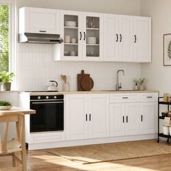 8-Piece White Engineered Wood Kitchen Cabinet Storage