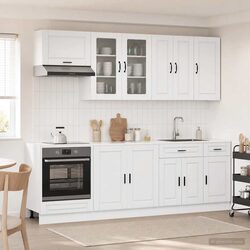 Kitchen Unit 8 Piece High Gloss White Engineered Wood Storage Cabinet Set