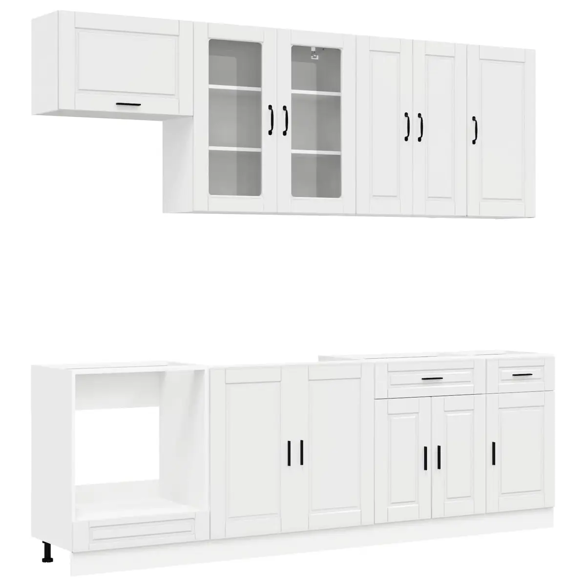 Kitchen Cabinet High Gloss White 8 Piece Engineered Wood Storage Unit
