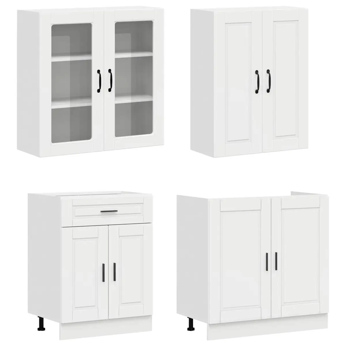 Kitchen Cabinet High Gloss White 8 Piece Engineered Wood Storage Unit