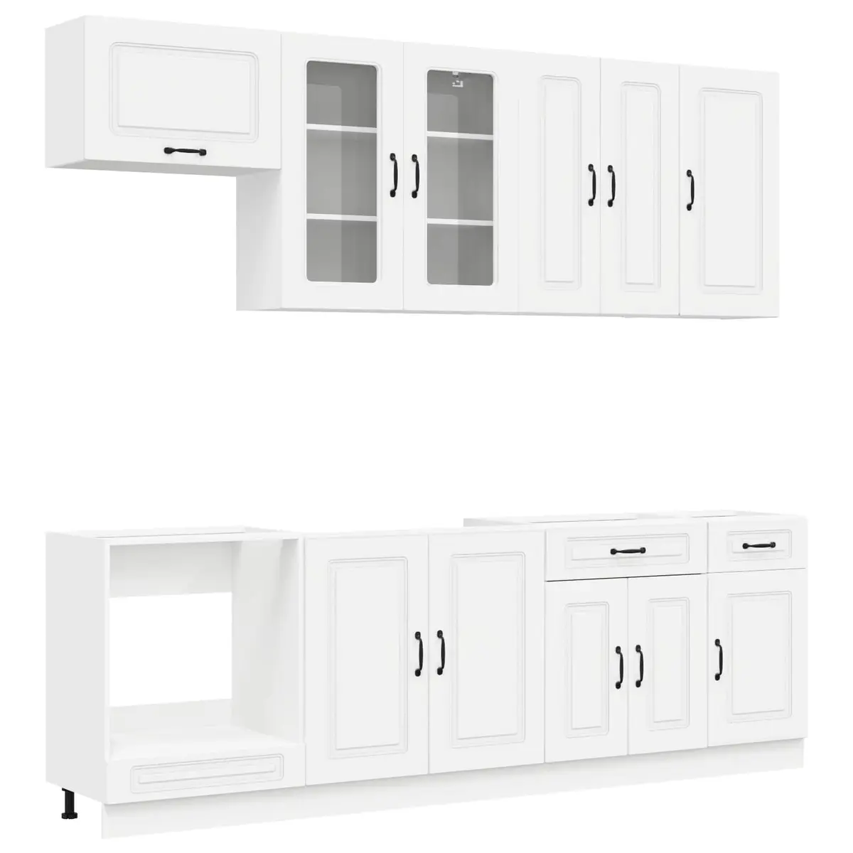 Kitchen Unit KALMAR 8pcs White Engineered Wood Storage Cabinet Modern Design