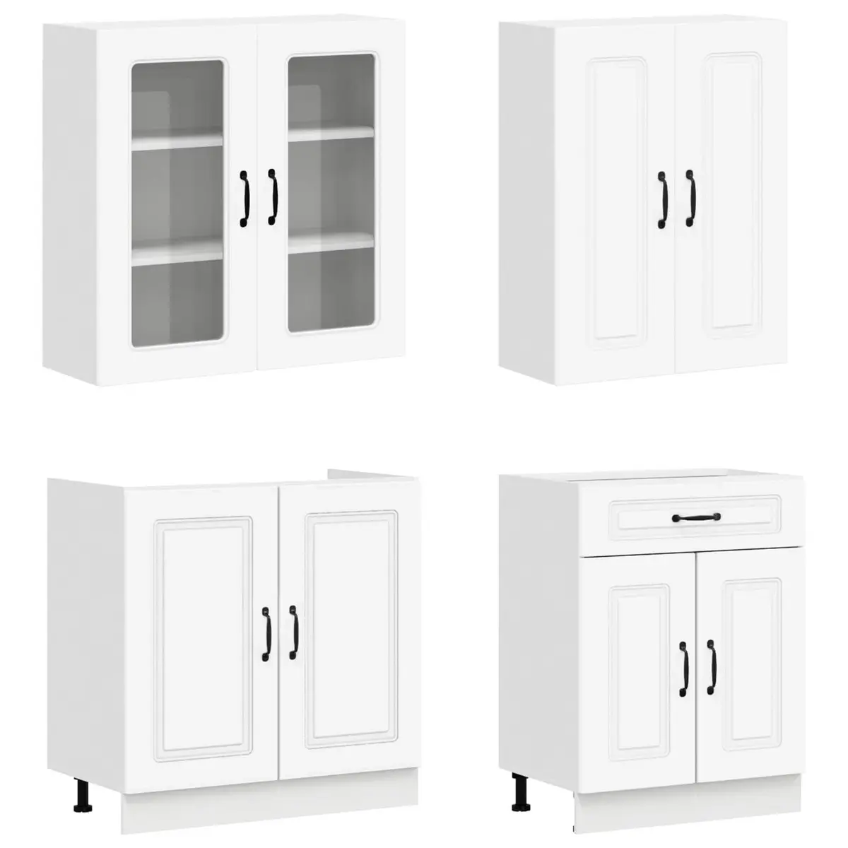 Kitchen Unit KALMAR 8pcs White Engineered Wood Storage Cabinet Modern Design