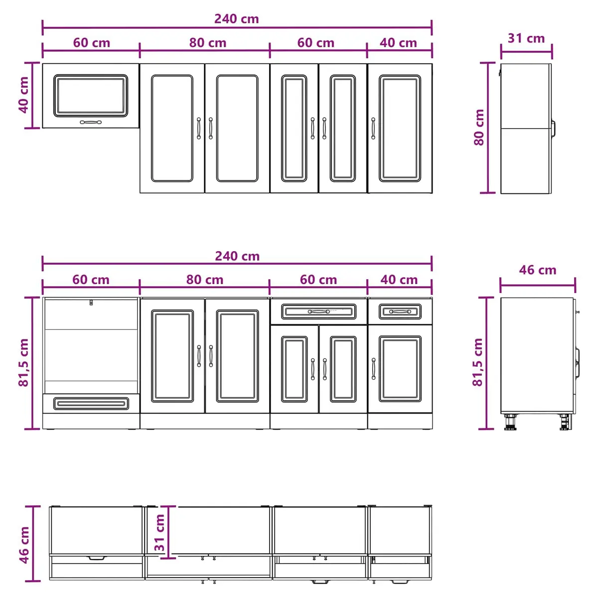 Kitchen Unit KALMAR 8pcs White Engineered Wood Storage Cabinet Modern Design