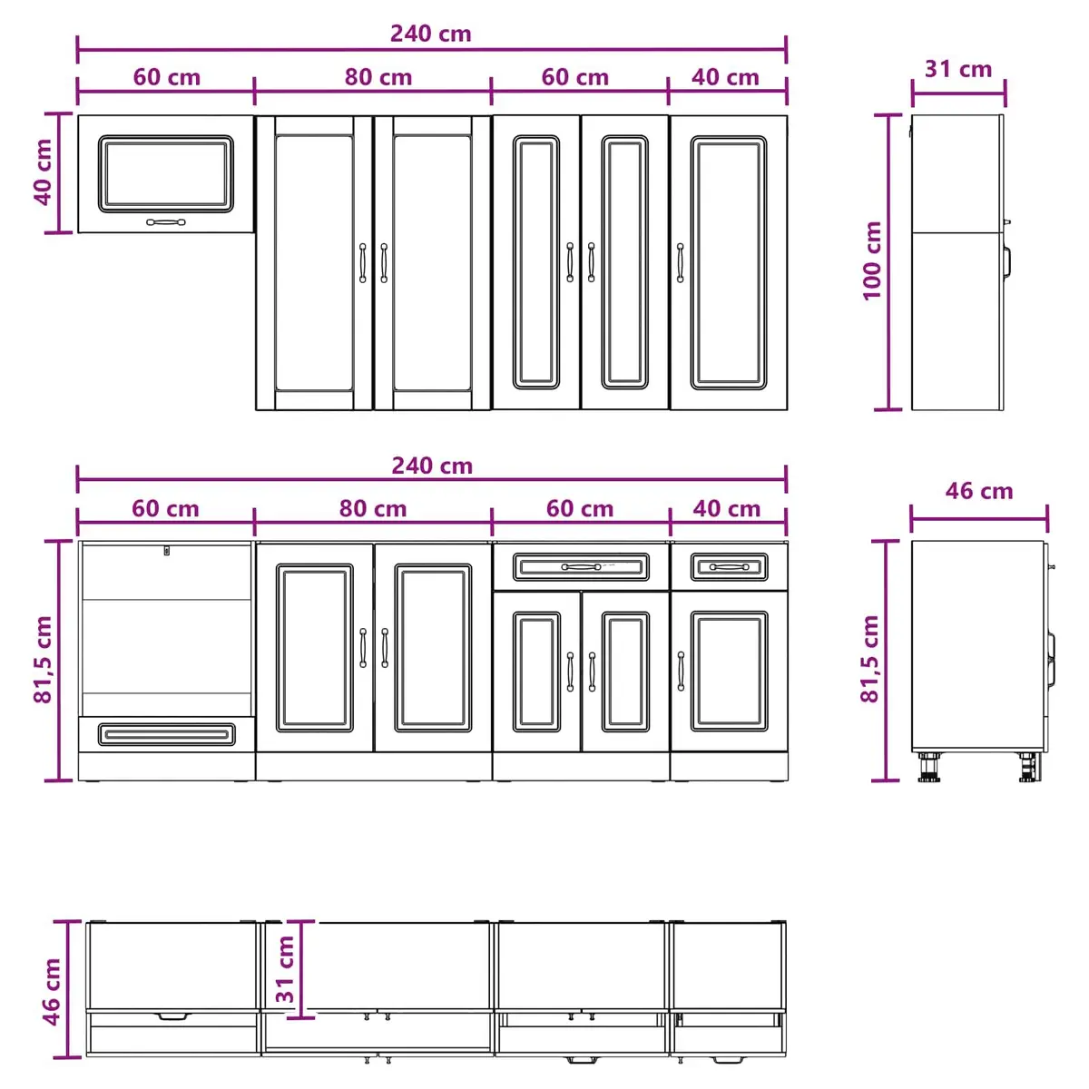 Kitchen Unit White Engineered Wood Storage Cabinet Modern Design 8 Pieces