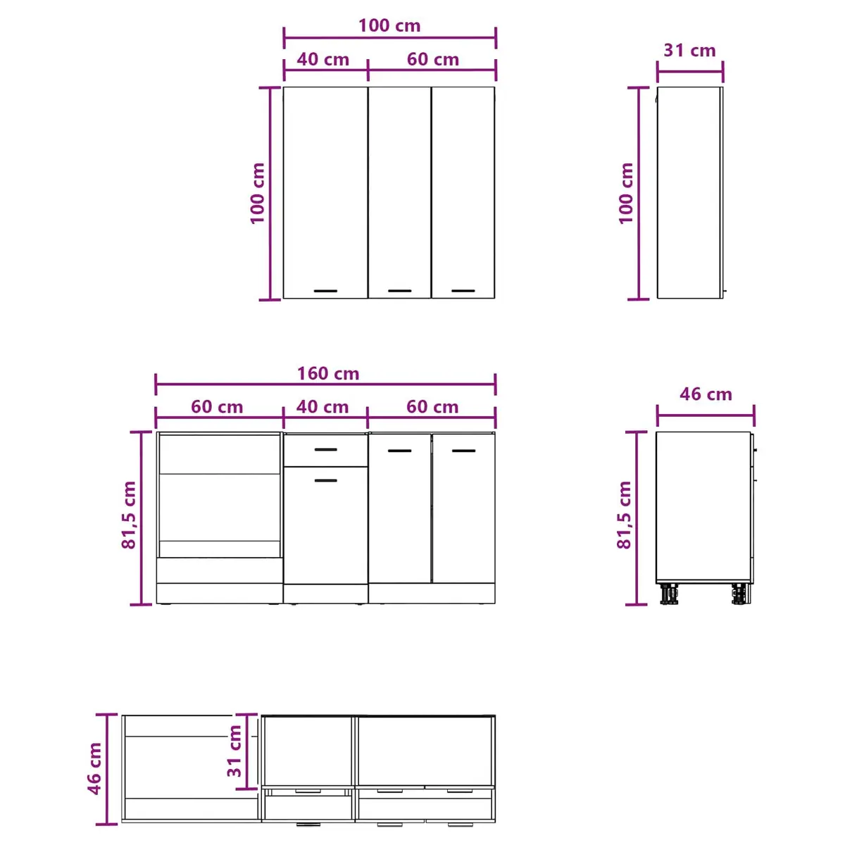 5-Piece Modern White Kitchen Cabinet Storage Unit