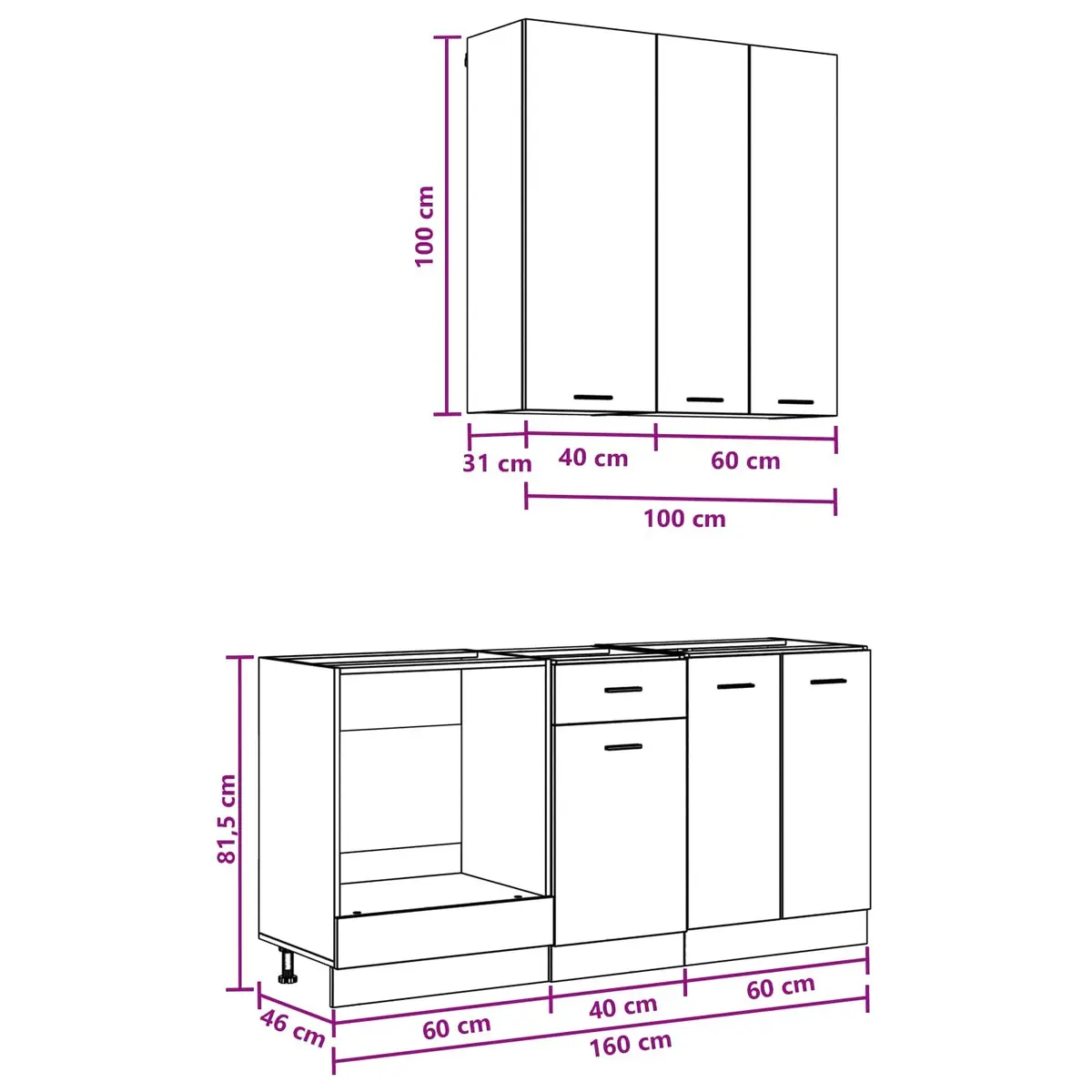 5-Piece Modern White Kitchen Cabinet Storage Unit