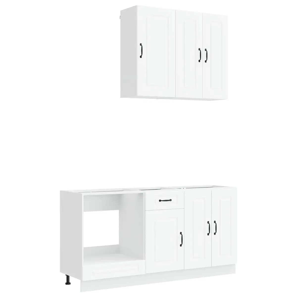 Kitchen Unit Modern White 5 Piece Engineered Wood Storage Cabinets Adjustable Shelves