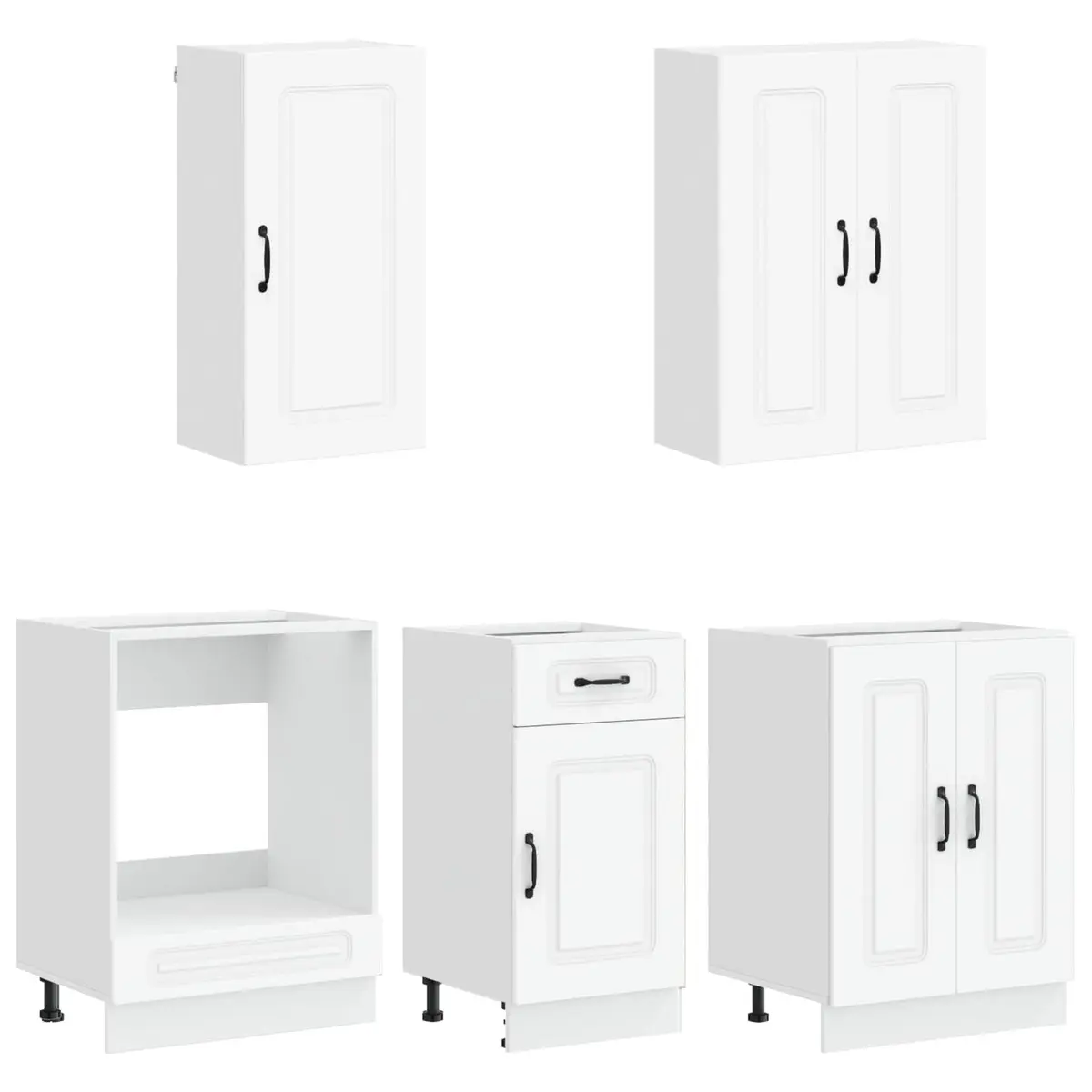 Kitchen Unit Modern White 5 Piece Engineered Wood Storage Cabinets Adjustable Shelves