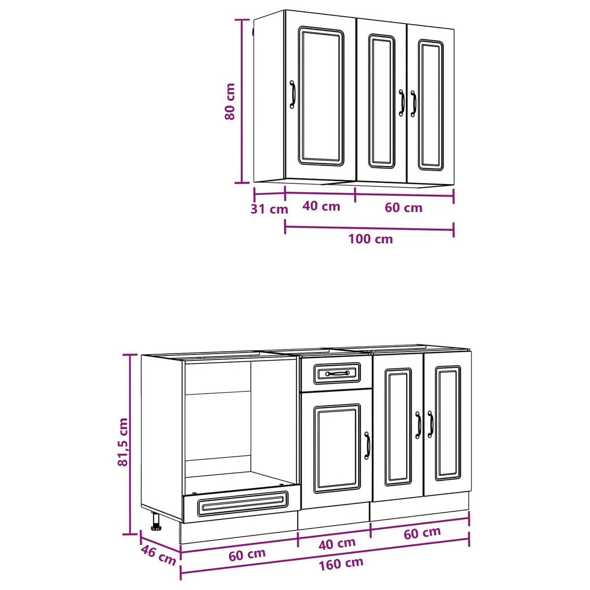 Kitchen Unit Modern White 5 Piece Engineered Wood Storage Cabinets Adjustable Shelves