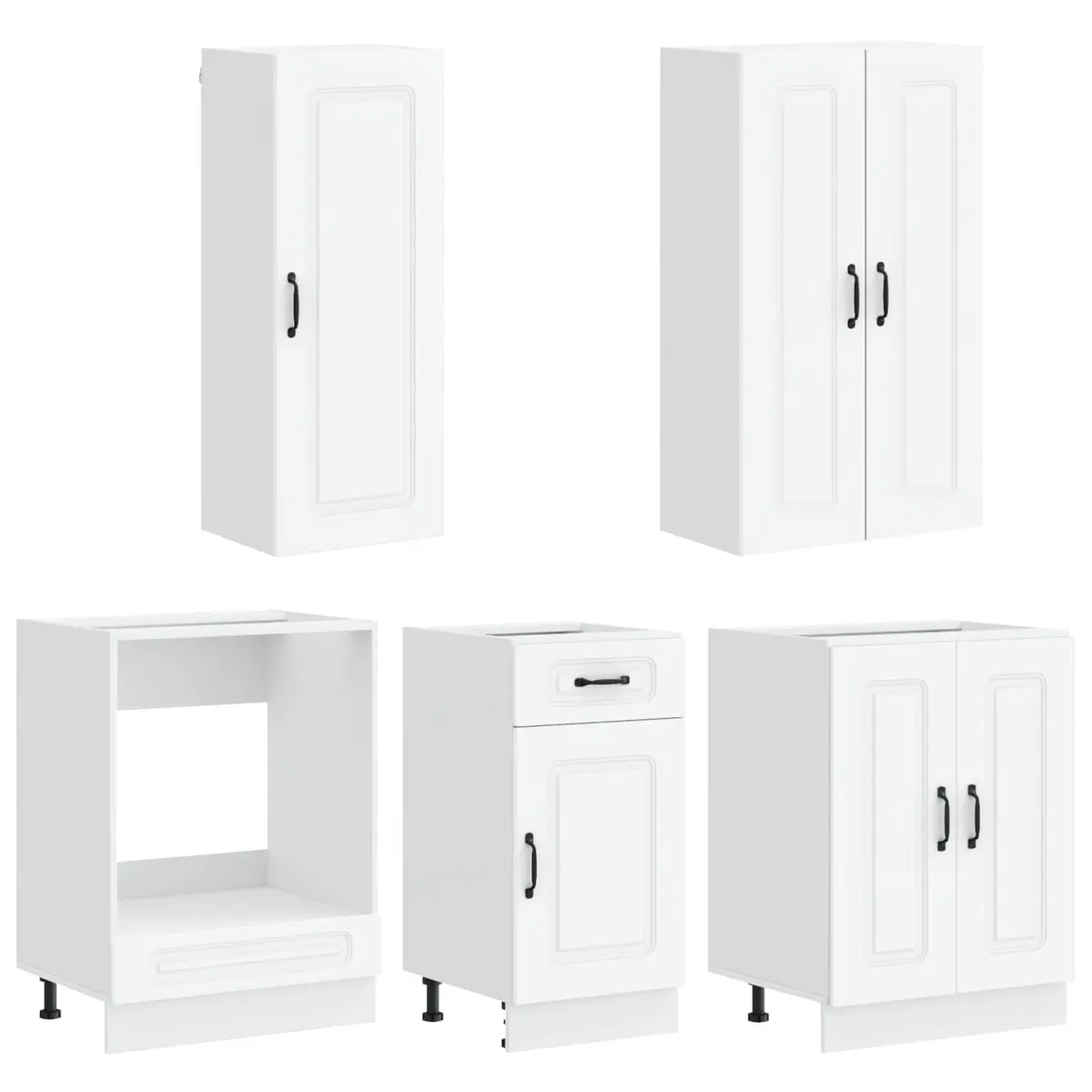 Kitchen Cabinet Unit White 5 Piece Engineered Wood Storage Organiser Adjustable